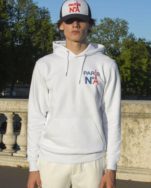 SWEAT À CAPUCHE BLANC IMPRIMÉ CC LOGO PARIS N°1 BICOLORE