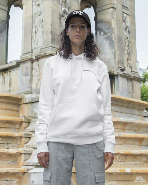 WHITE HOODIE PRINTED HS LOGO PL'AD PARIS SIGN BLACK