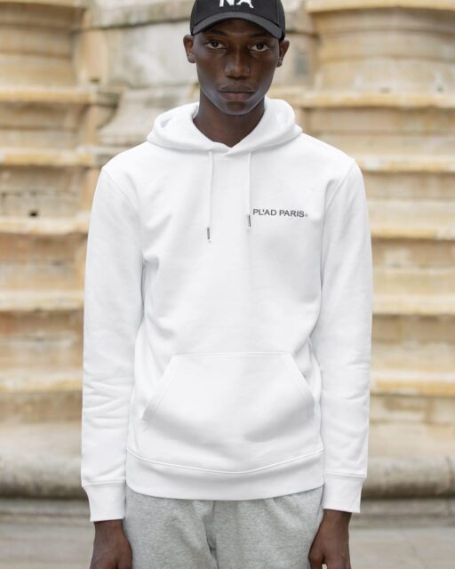 SWEAT À CAPUCHE BLANC IMPRIMÉ CC LOGO PL'AD PARIS SIGN NOIR