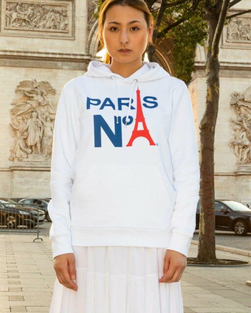 SWEAT À CAPUCHE BLANC IMPRIMÉ FACE LOGO PARIS N°1 BICOLORE