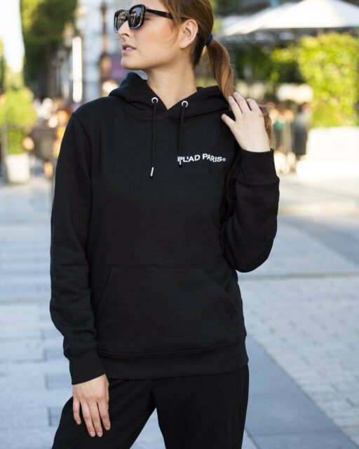 BLACK HOODIE PRINTED HS LOGO PL'AD PARIS SIGN WHITE