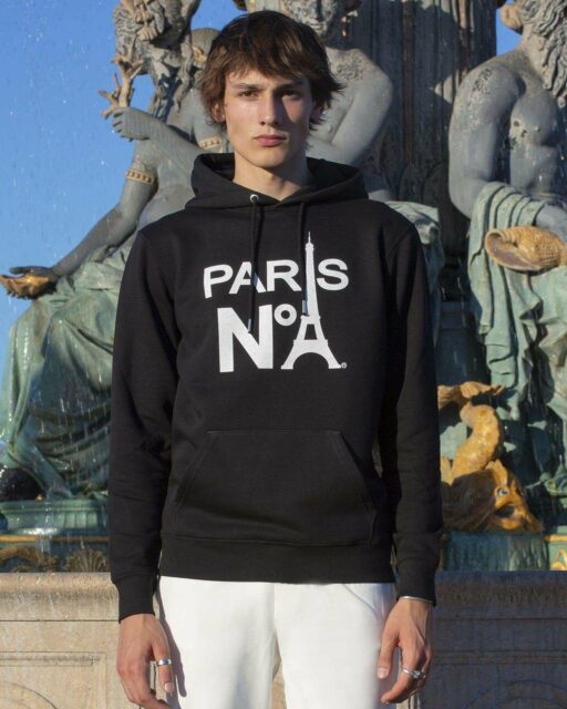 BLACK HOODIE PRINTED FACE LOGO PARIS N°1 WHITE
