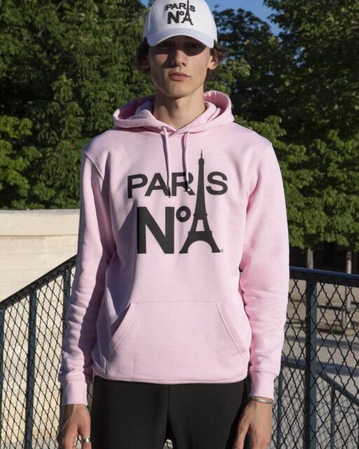 SWEAT À CAPUCHE ROSE IMPRIMÉ FACE LOGO PARIS N°1 NOIR