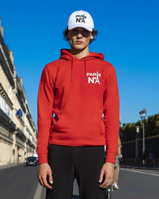 SWEAT À CAPUCHE ROUGE IMPRIMÉ CC LOGO PARIS N°1 BLANC