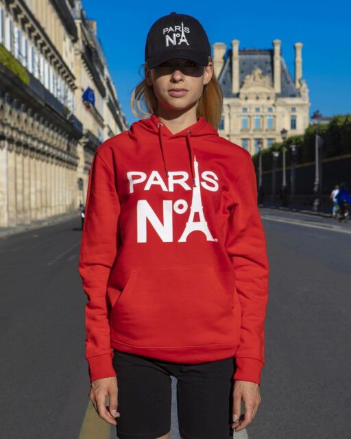 RED HOODIE PRINTED FACE LOGO PARIS N°1 WHITE