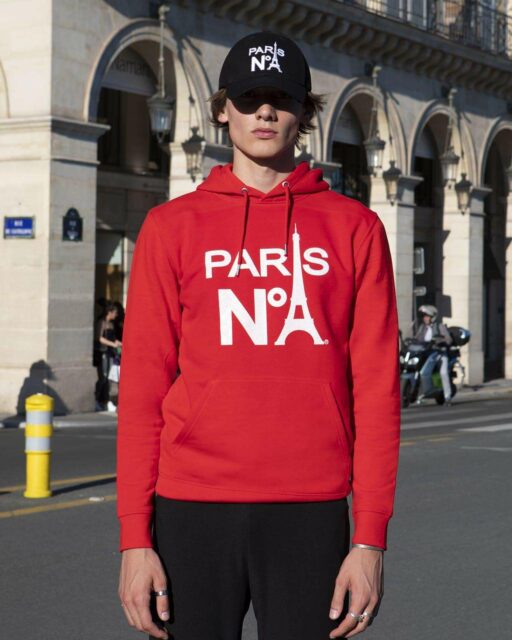 RED HOODIE PRINTED FACE LOGO PARIS N°1 WHITE