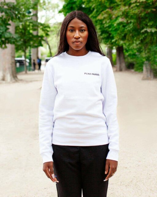 SWEAT COL ROND BLANC IMPRIMÉ CC LOGO PL'AD PARIS SIGN NOIR