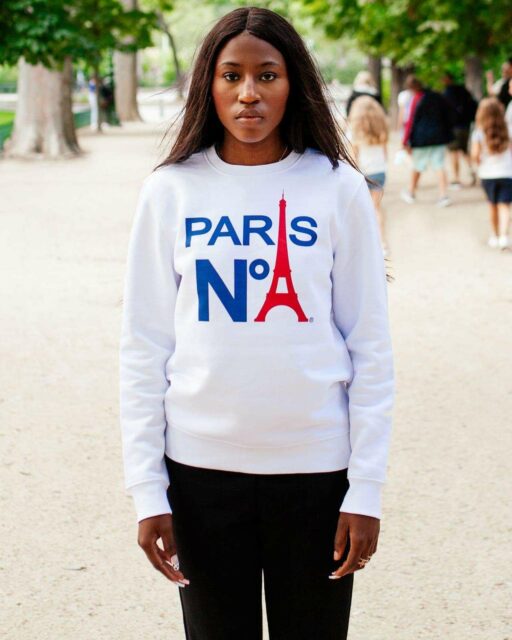 WHITE ROUND NECK SWEATSHIRT PRINTED FACE LOGO PARIS N°1 BICOLOUR