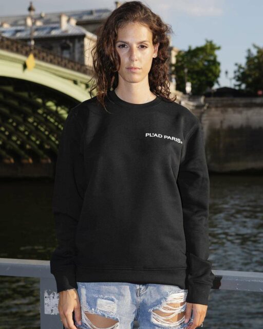 SWEAT COL ROND NOIR IMPRIMÉ CC LOGO PL'AD PARIS SIGN BLANC