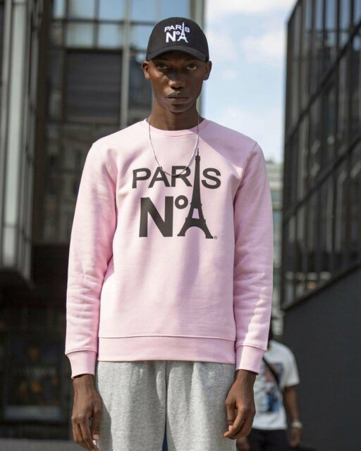 PINK ROUND NECK SWEATSHIRT PRINTED FACE LOGO PARIS N°1 BLACK