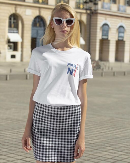 T-SHIRT COL ROND BLANC IMPRIMÉ CC LOGO PARIS N°1 BICOLORE