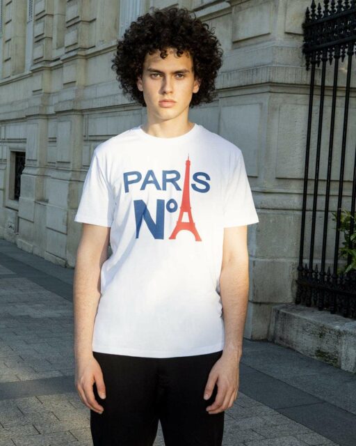 WHITE T-SHIRT ROUND NECK PRINTED FACE LOGO PARIS N°1 BICOLOUR