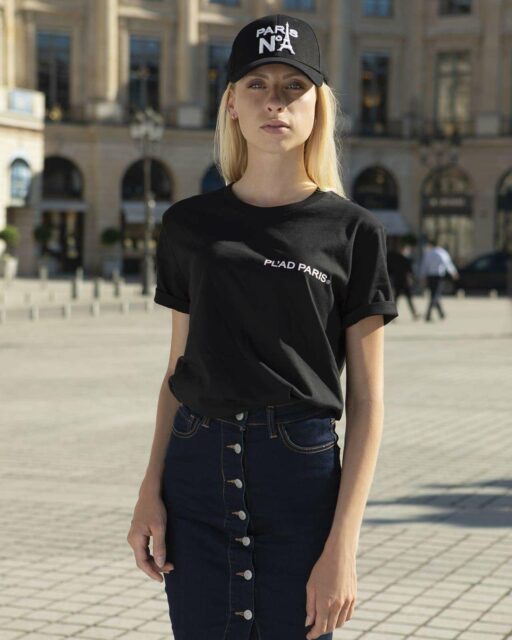 T-SHIRT COL ROND NOIR IMPRIMÉ CC LOGO PL'AD PARIS SIGN BLANC
