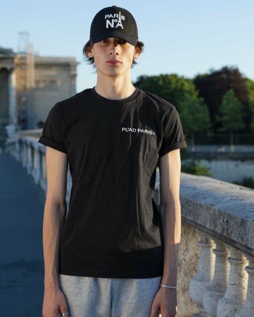 T-SHIRT COL ROND NOIR IMPRIMÉ CC LOGO PL'AD PARIS SIGN BLANC
