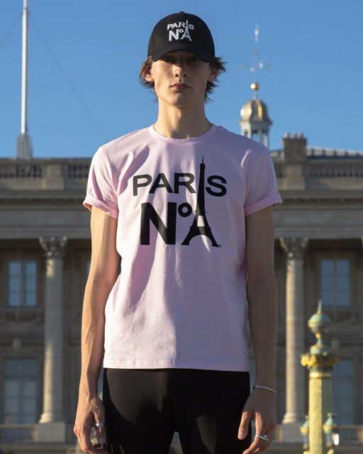 PINK T-SHIRT ROUND NECK PRINTED FACE LOGO PARIS N°1 BLACK