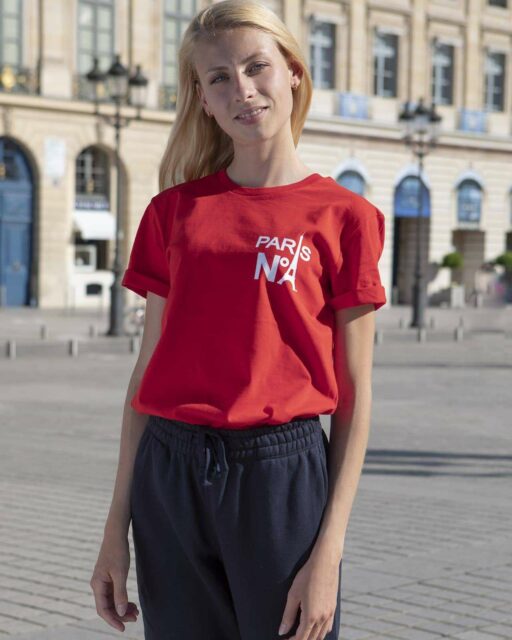 RED T-SHIRT ROUND NECK PRINTED HS LOGO PARIS N°1 WHITE