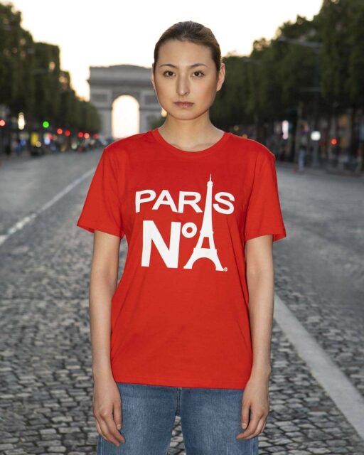 RED T-SHIRT ROUND NECK PRINTED FACE LOGO PARIS N°1 WHITE