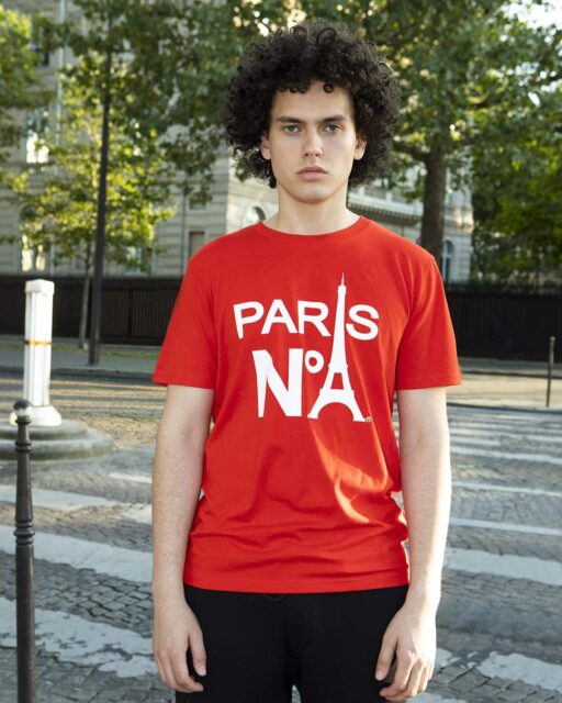 T-SHIRT COL ROND ROUGE IMPRIMÉ FACE LOGO PARIS N°1 BLANC