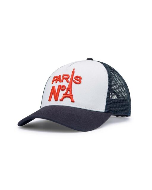 CASQUETTE BASEBALL PL'AD PARIS BLANCHE-FILET NAVY/BRODÉE PARIS N°1 ROUGE
